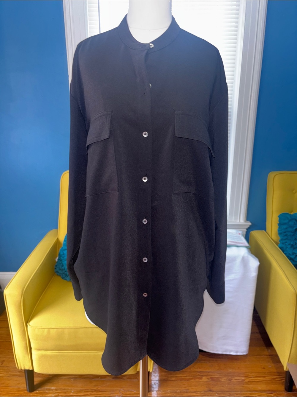 Calvin Klein Black Relaxed Button-Up Tunic Blouse